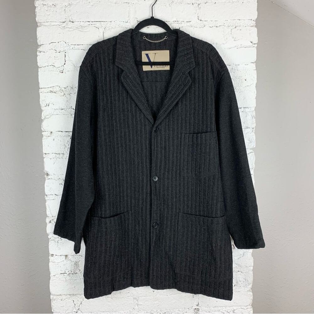 Vintage 80s 90s Vittorio Avant Garde Wool Charcoal Grey Button Blazer Coat IT52
